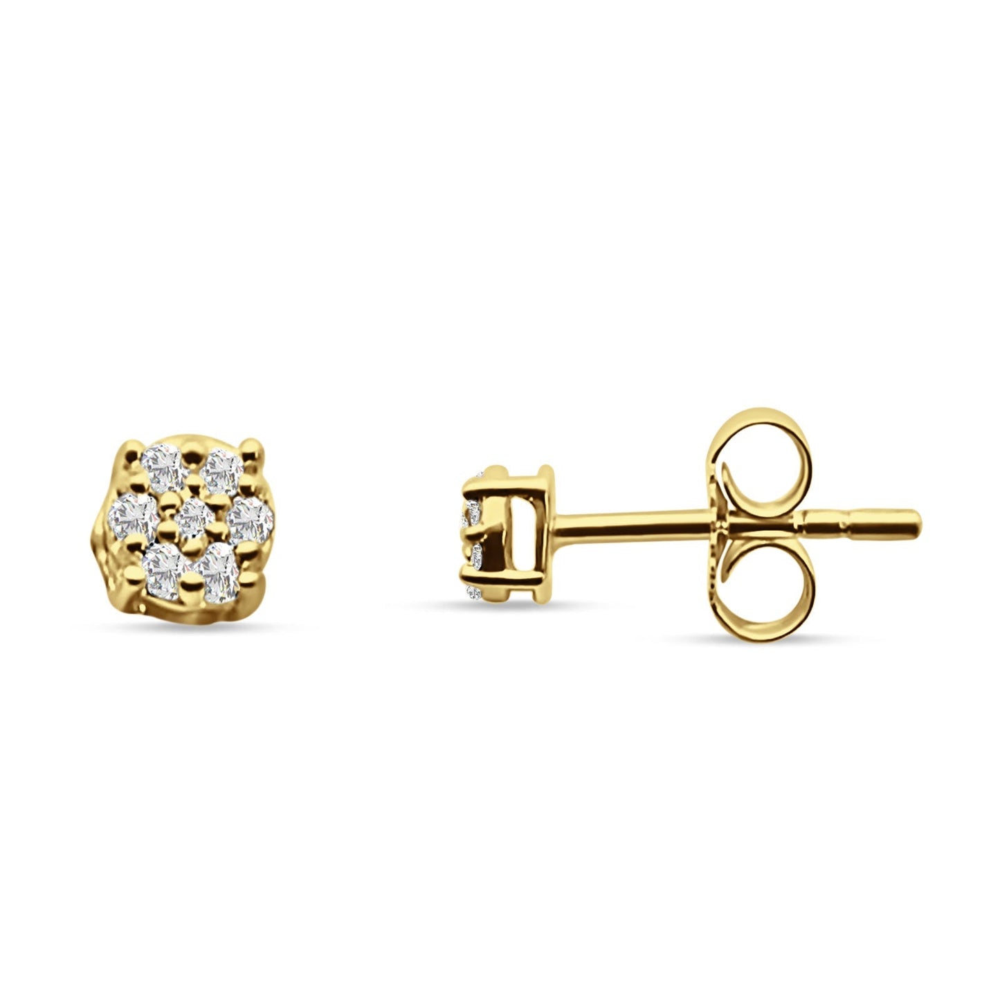 Diamond Flower Stud Earrings Minimalist 14K Yellow Gold 0.11ct Wholesale