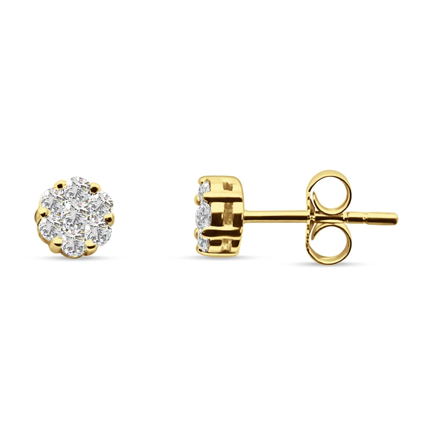 Diamond Flower Cluster Stud Earrings 14K Yellow Gold 0.38ct Wholesale