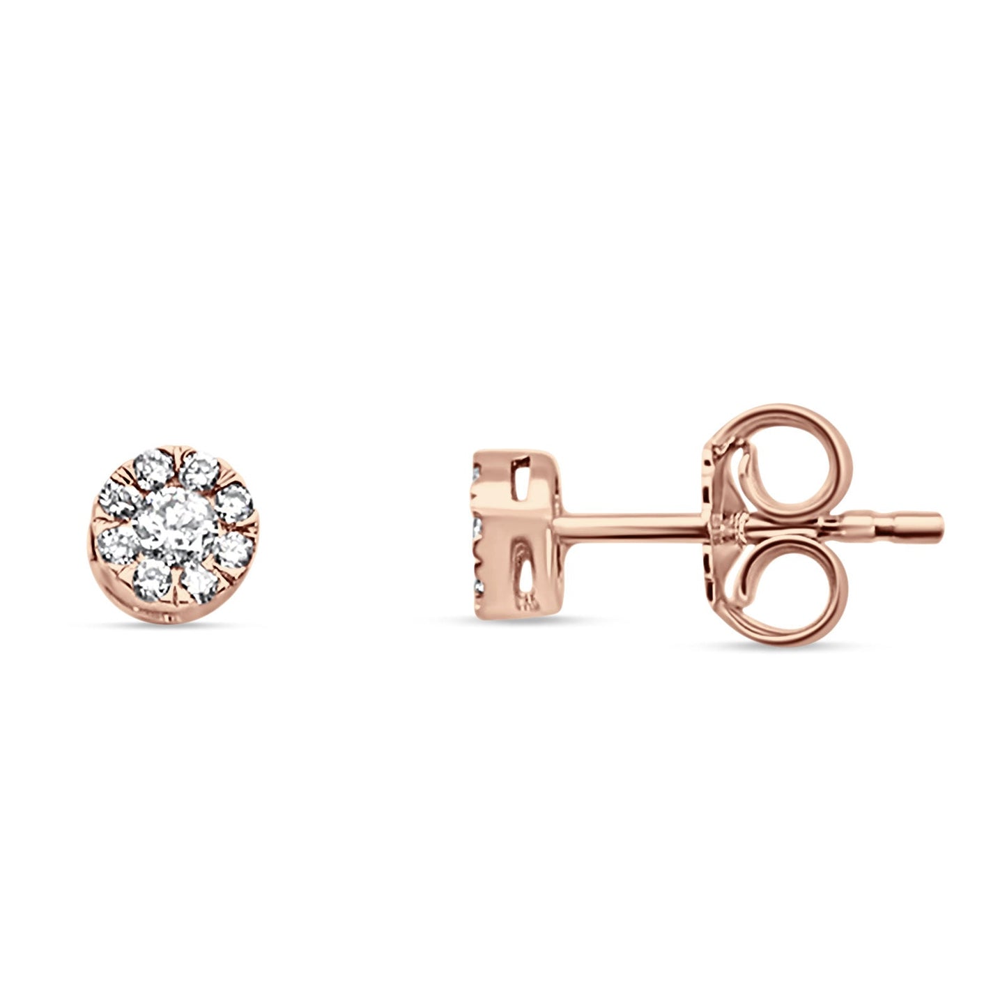 Solid 14K Rose Gold 4.5mm Flower Round Diamond Push Back Stud Earrings Wholesale