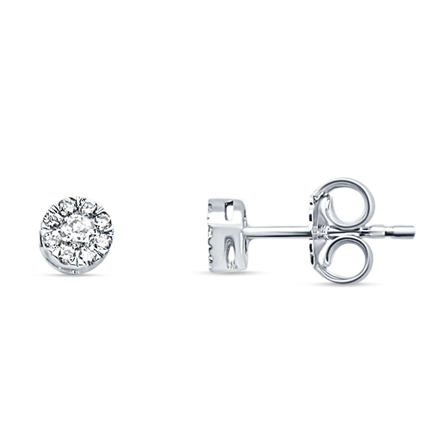 Solid 14K White Gold 4.5mm Flower Round Diamond Push Back Stud Earrings Wholesale