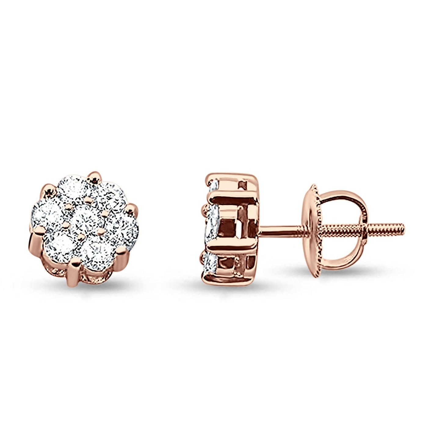 14K Rose Gold Diamond Brilliant Round Flower Stud Earrings Wholesale