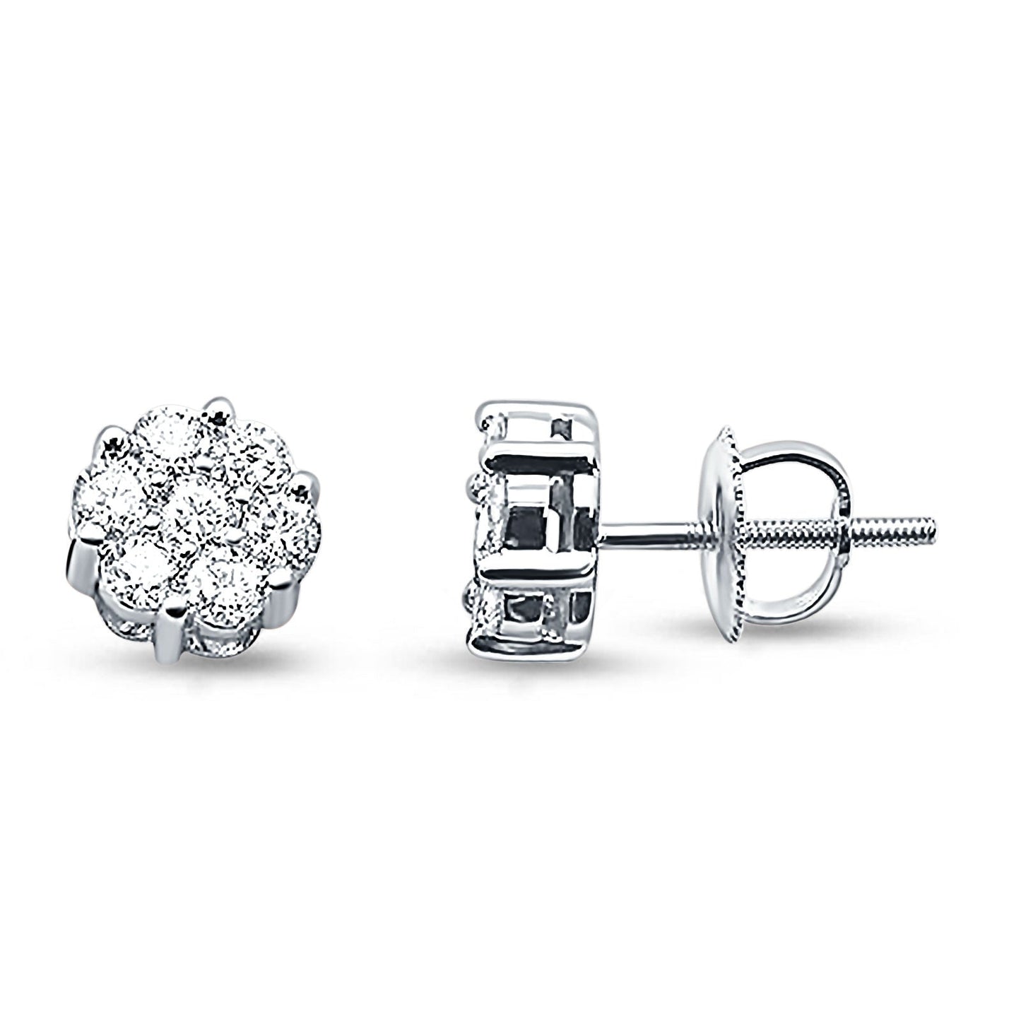 14k Solid White Gold Diamond Flower Stud Earrings Wholesale