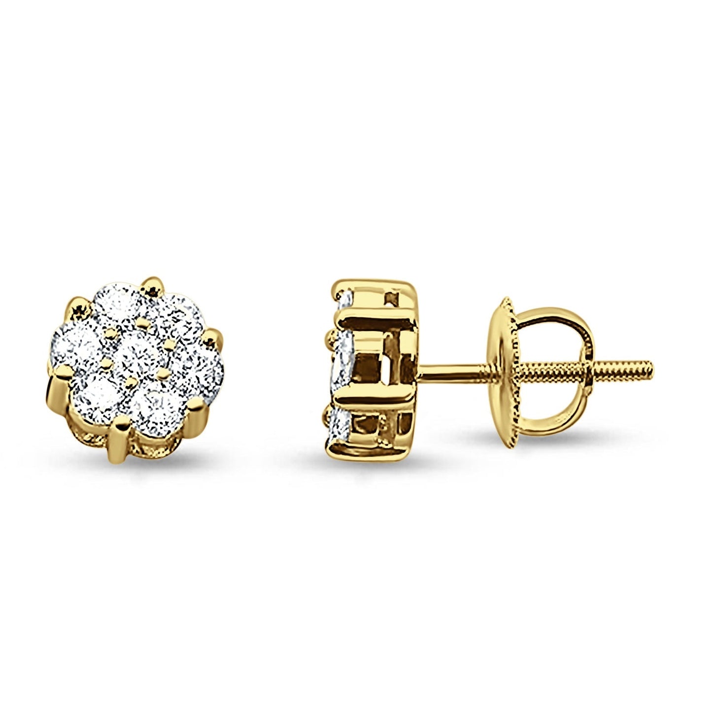 14k Solid Yellow Gold Diamond Flower Stud Earrings Wholesale