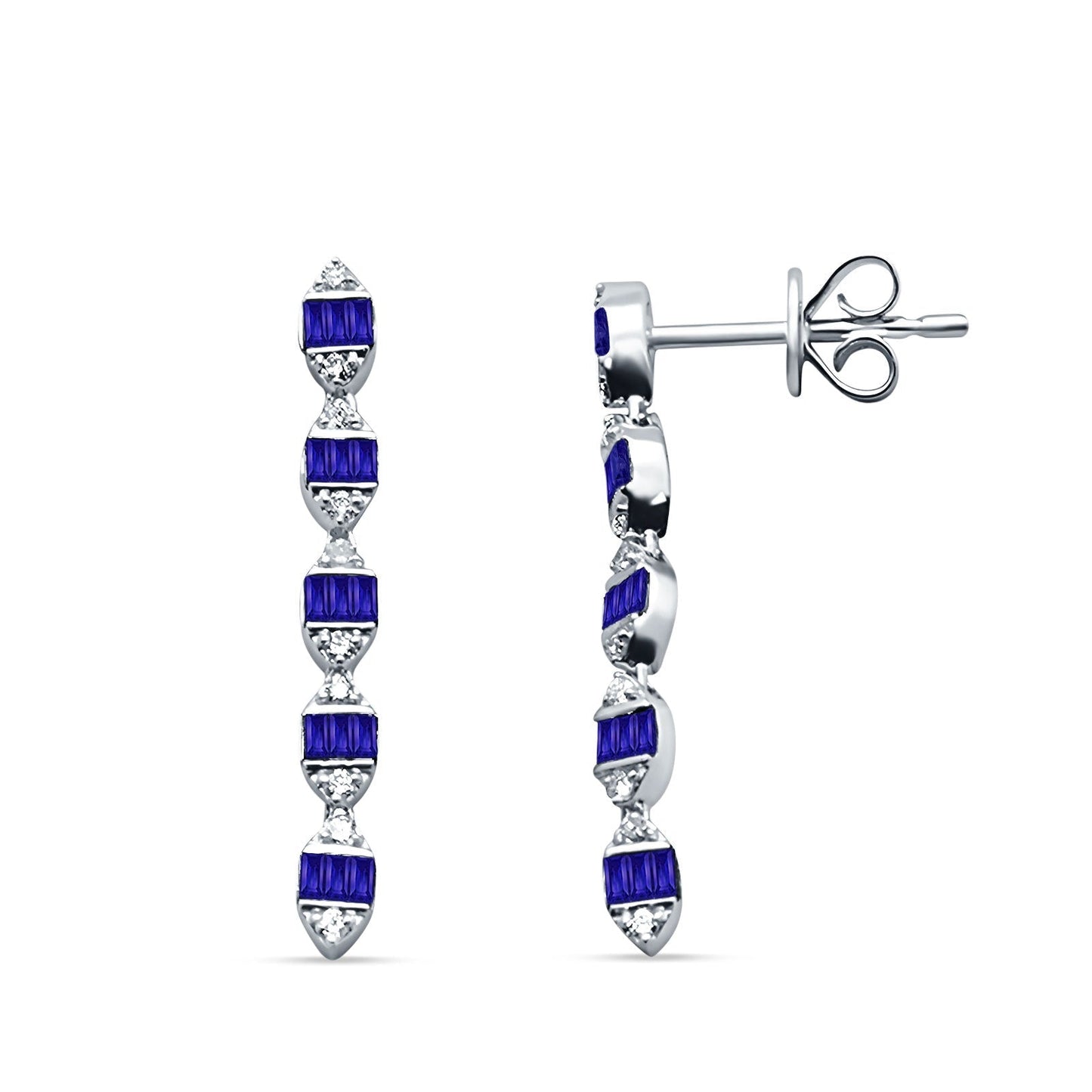 Dangle Drop Diamond Stud Earrings Cascading Blue Sapphire 14K White Gold 0.57ct Wholesale