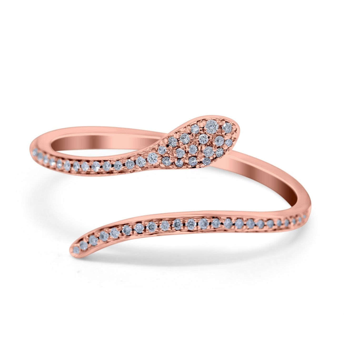 14K Rose Gold 0.10ct Round 3mm G SI Diamond Petite Dainty Snake Eternity Band Engagement Wedding Ring Size 6.5