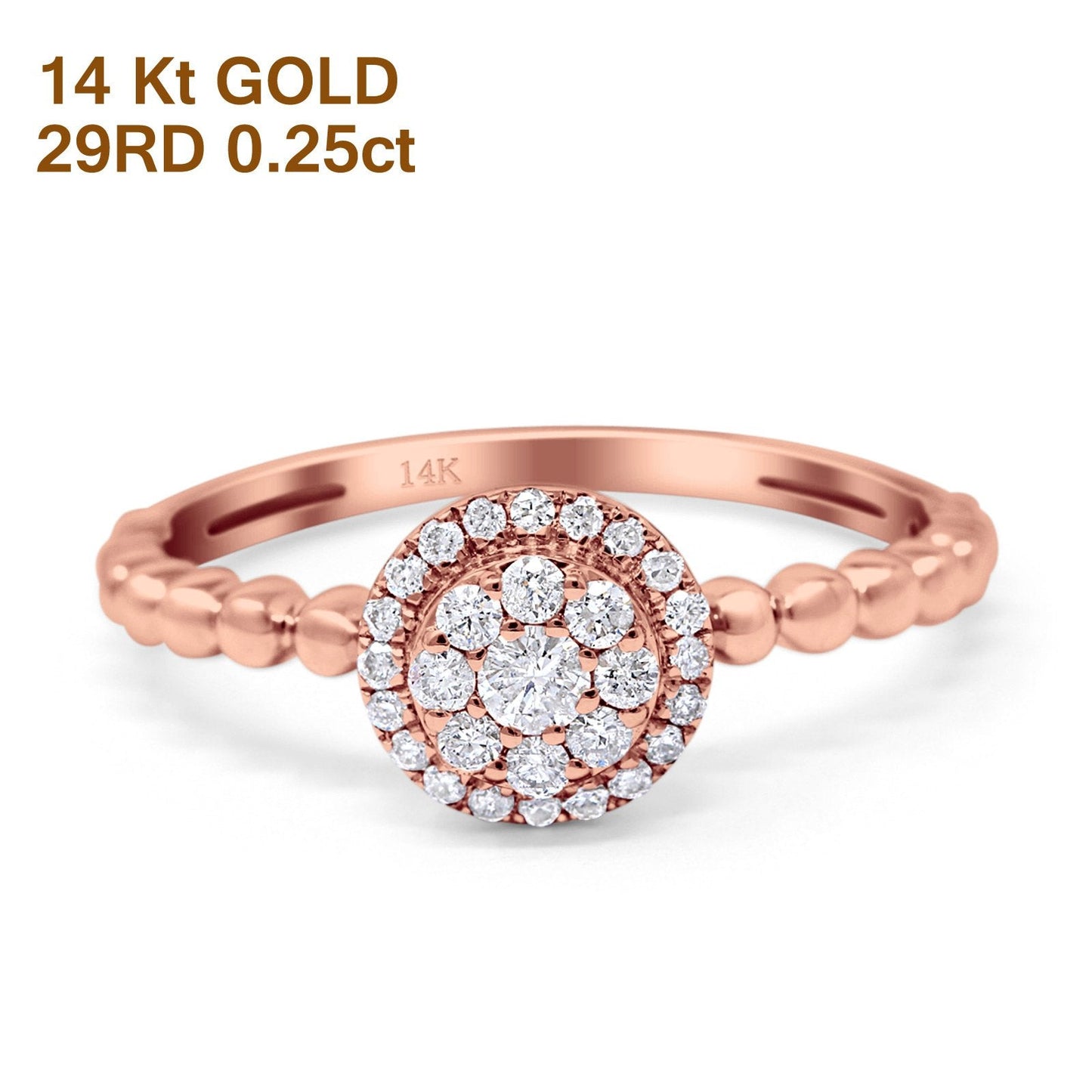 14K Rose Gold 0.25ct Round 7.8mm G SI Promise Diamond Engagement Wedding Ring Size 6.5