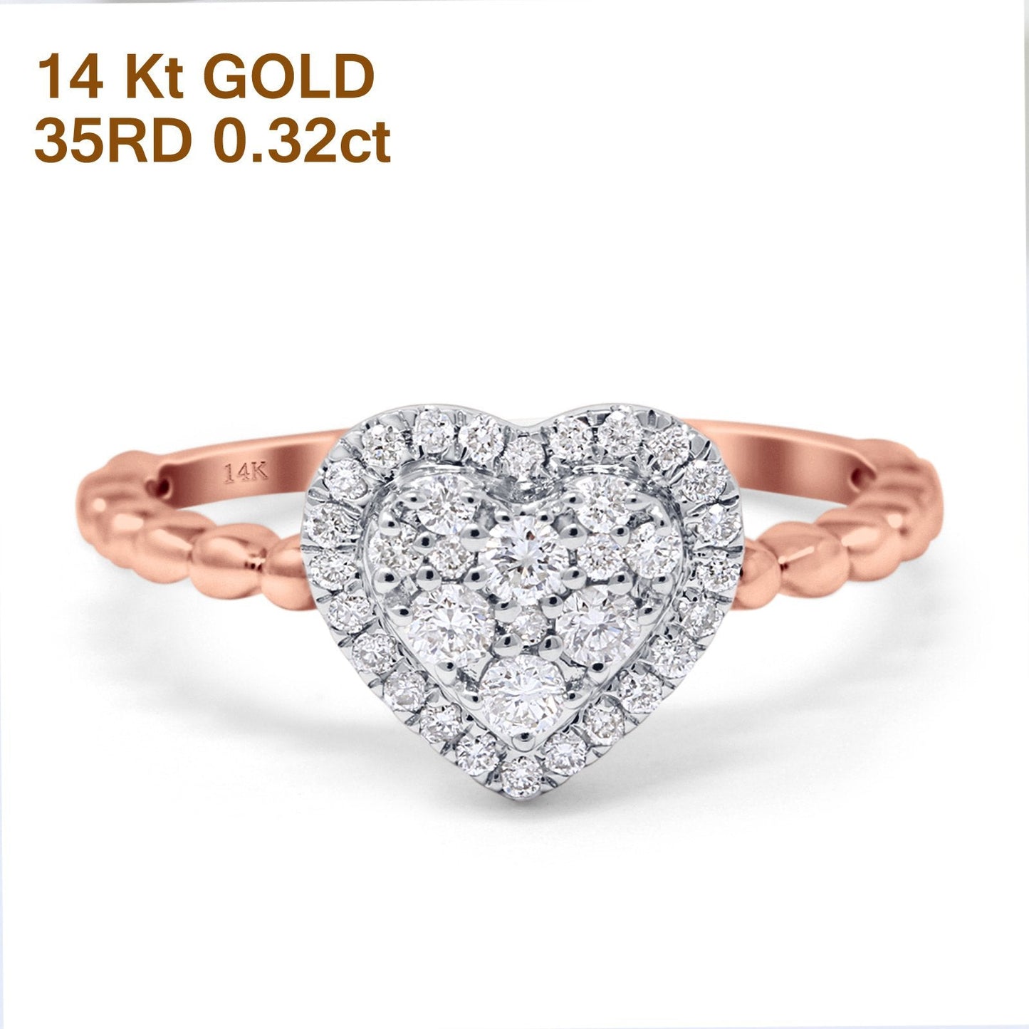 14K Rose Gold 0.32ct Round 8.4mm G SI Promise Diamond Engagement Wedding Ring Size 6.5