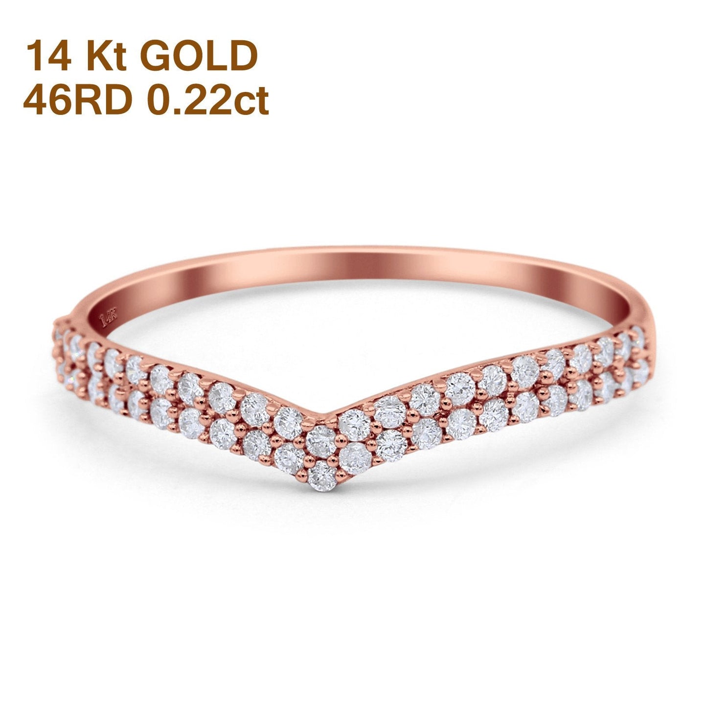 14K Rose Gold 0.22ct Round 2mm G SI V Shape Chevron Diamond Eternity Bands Engagement Wedding Ring Size 6.5