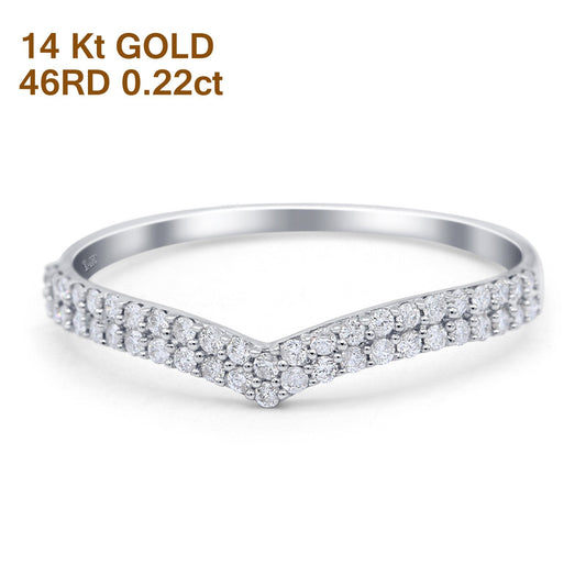 14K White Gold 0.22ct Round 2mm G SI V Shape Chevron Diamond Eternity Bands Engagement Wedding Ring Size 6.5