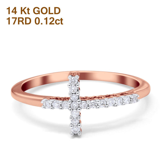 14K Rose Gold 0.12ct Round 9mm G SI Diamond Sideways Cross Eternity Band Engagement Wedding Ring Size 6.5