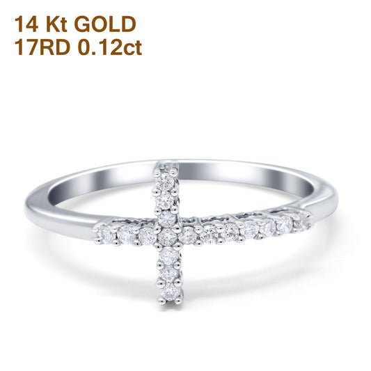 14K White Gold 0.12ct Round 9mm G SI Diamond Sideways Cross Eternity Band Engagement Wedding Ring Size 6.5