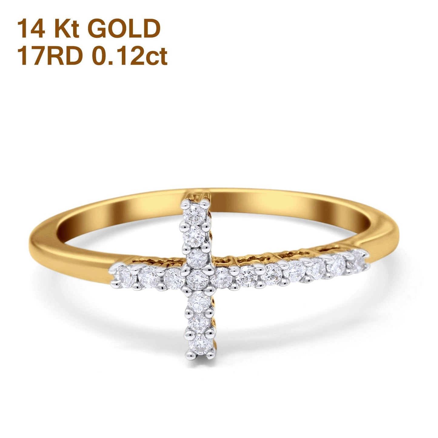 14K Yellow Gold 0.12ct Round 9mm G SI Diamond Sideways Cross Eternity Band Engagement Wedding Ring Size 6.5