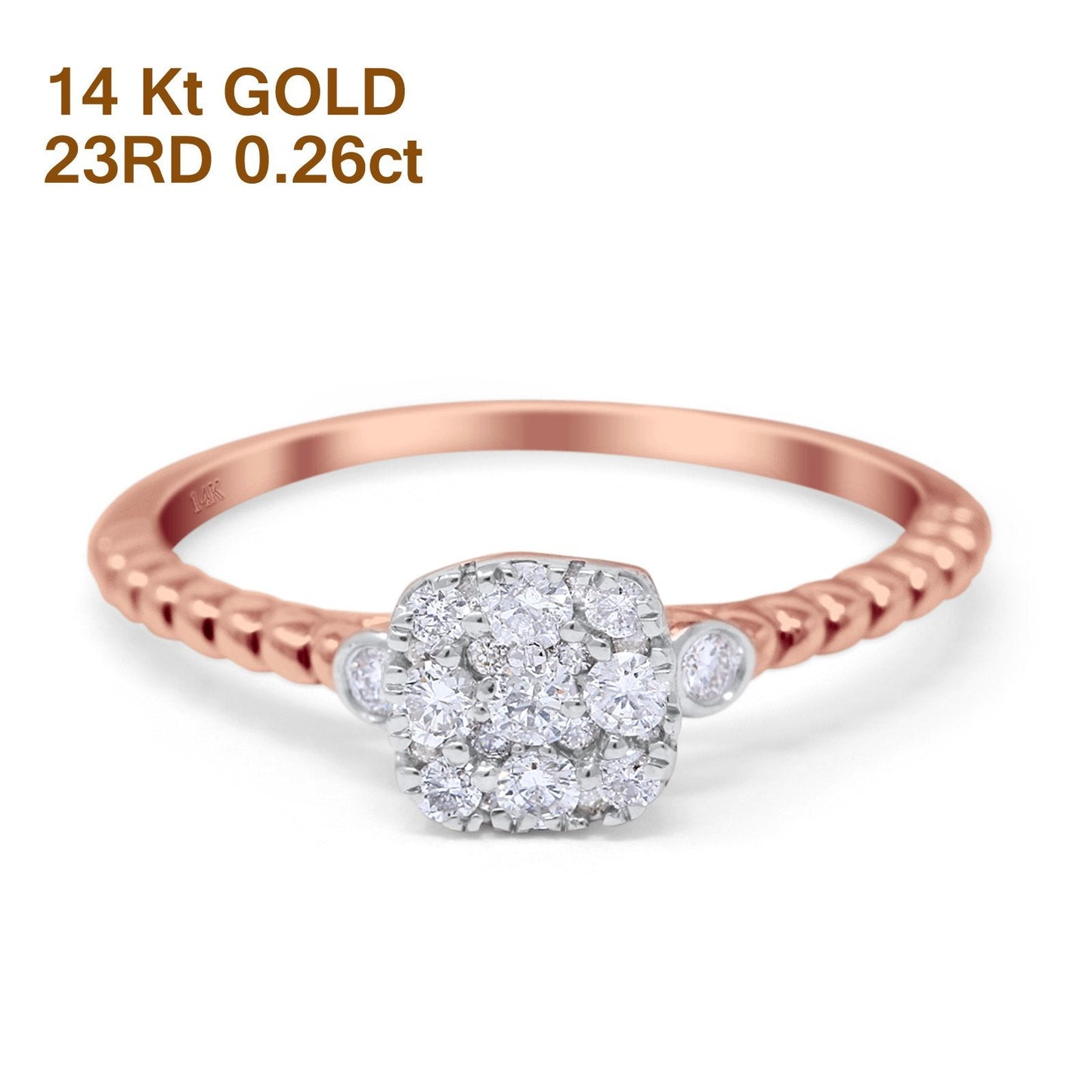 14K Rose Gold 0.26ct Round 6.3mm G SI Diamond Engagement Wedding Promise Ring Size 6.5