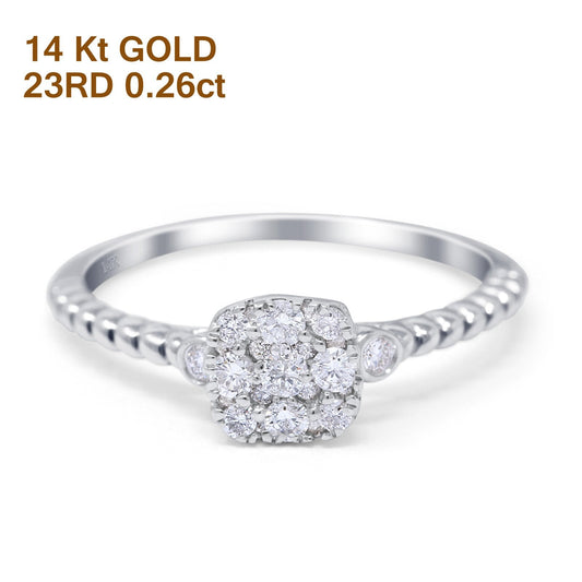 14K White Gold 0.26ct Round 6.3mm G SI Diamond Engagement Wedding Promise Ring Size 6.5