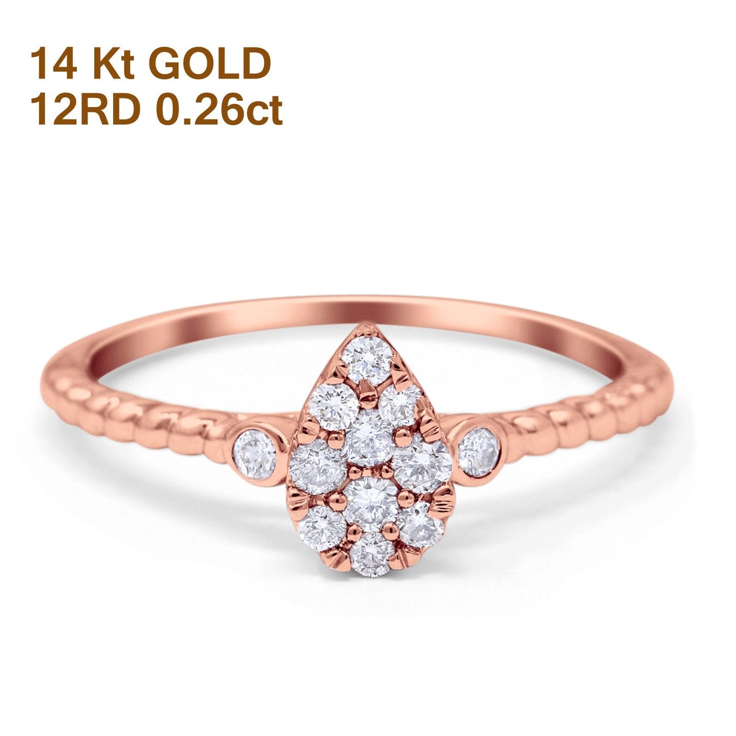 14K Rose Gold 0.26ct Pear 8.2mm G SI Diamond Engagement Wedding Solitaire Promise Ring Size 6.5