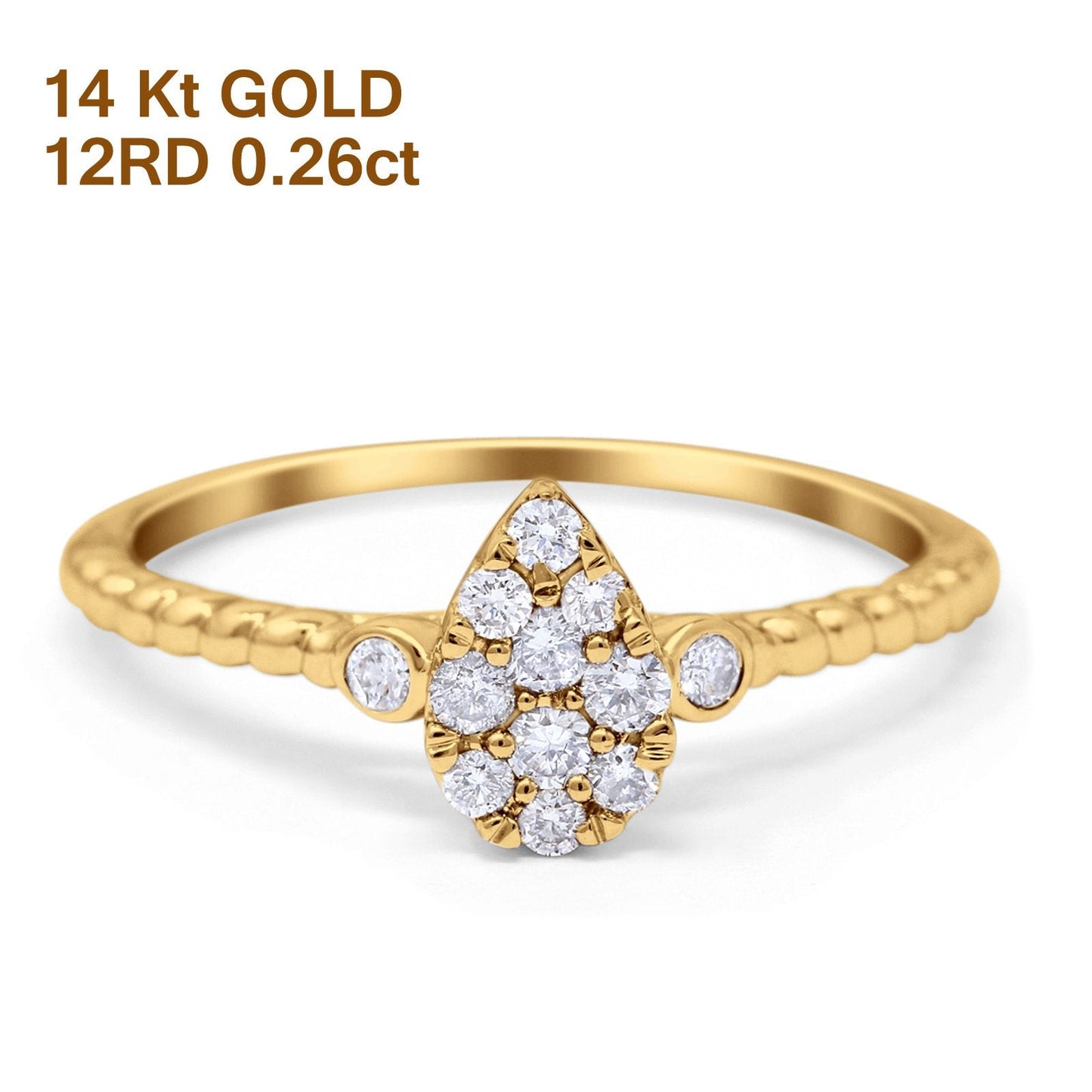 14K Yellow Gold 0.26ct Pear 8.2mm G SI Diamond Engagement Wedding Solitaire Promise Ring Size 6.5