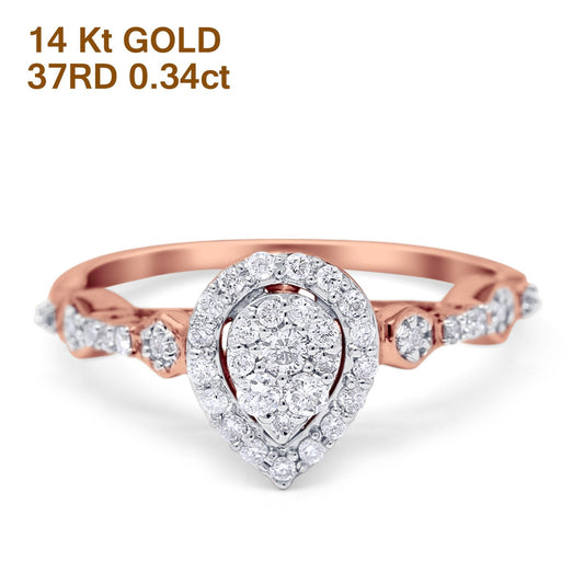 14K Rose Gold 0.34ct Pear 10mm G SI Diamond Engagement Wedding Ring Size 6.5