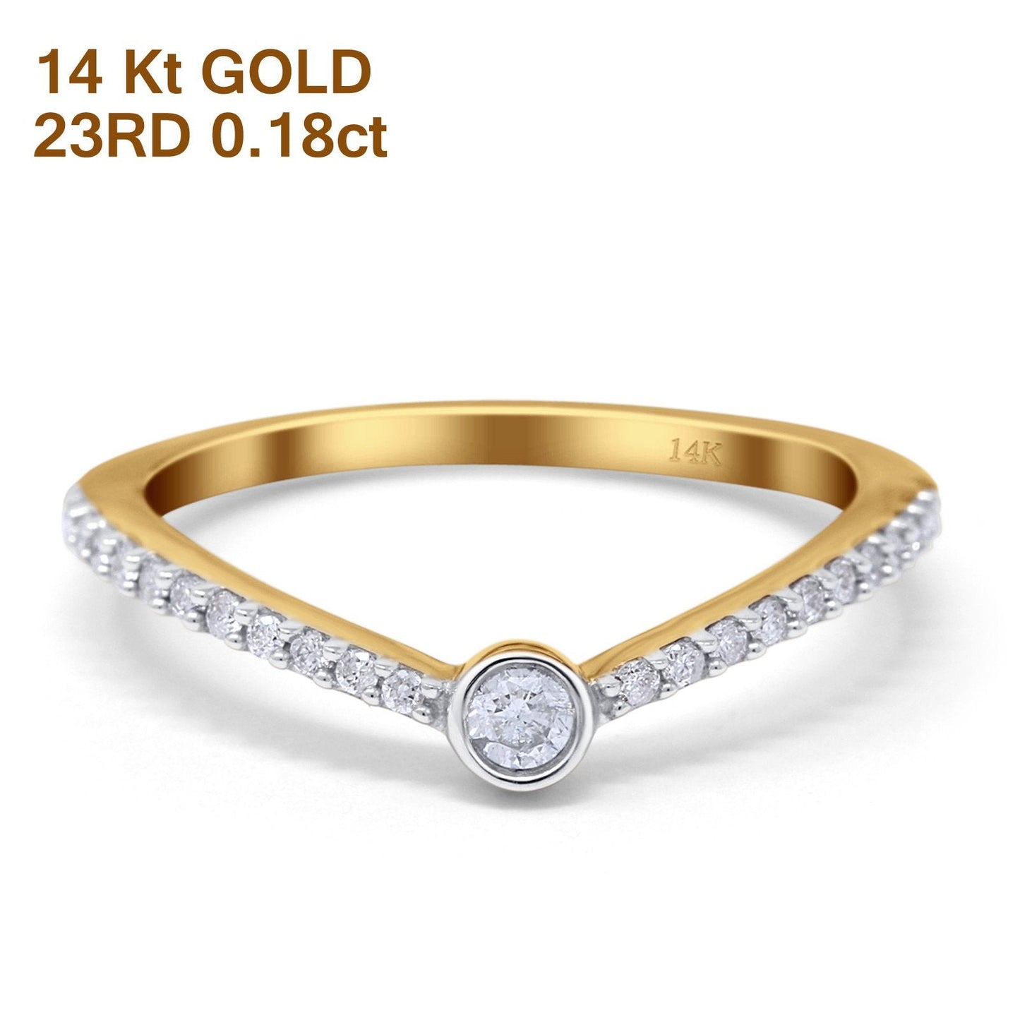 14K Yellow Gold 0.18ct Round 3.7mm G SI Diamond Trendy Chevron Engagement Wedding Ring Size 6.5