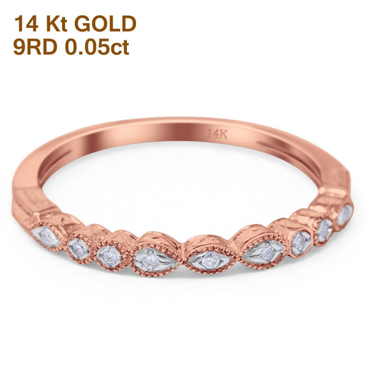 14K Rose Gold 0.05ct Round 2.2mm G SI Diamond Stackable Eternity Band Engagement Wedding Ring Size 6.5