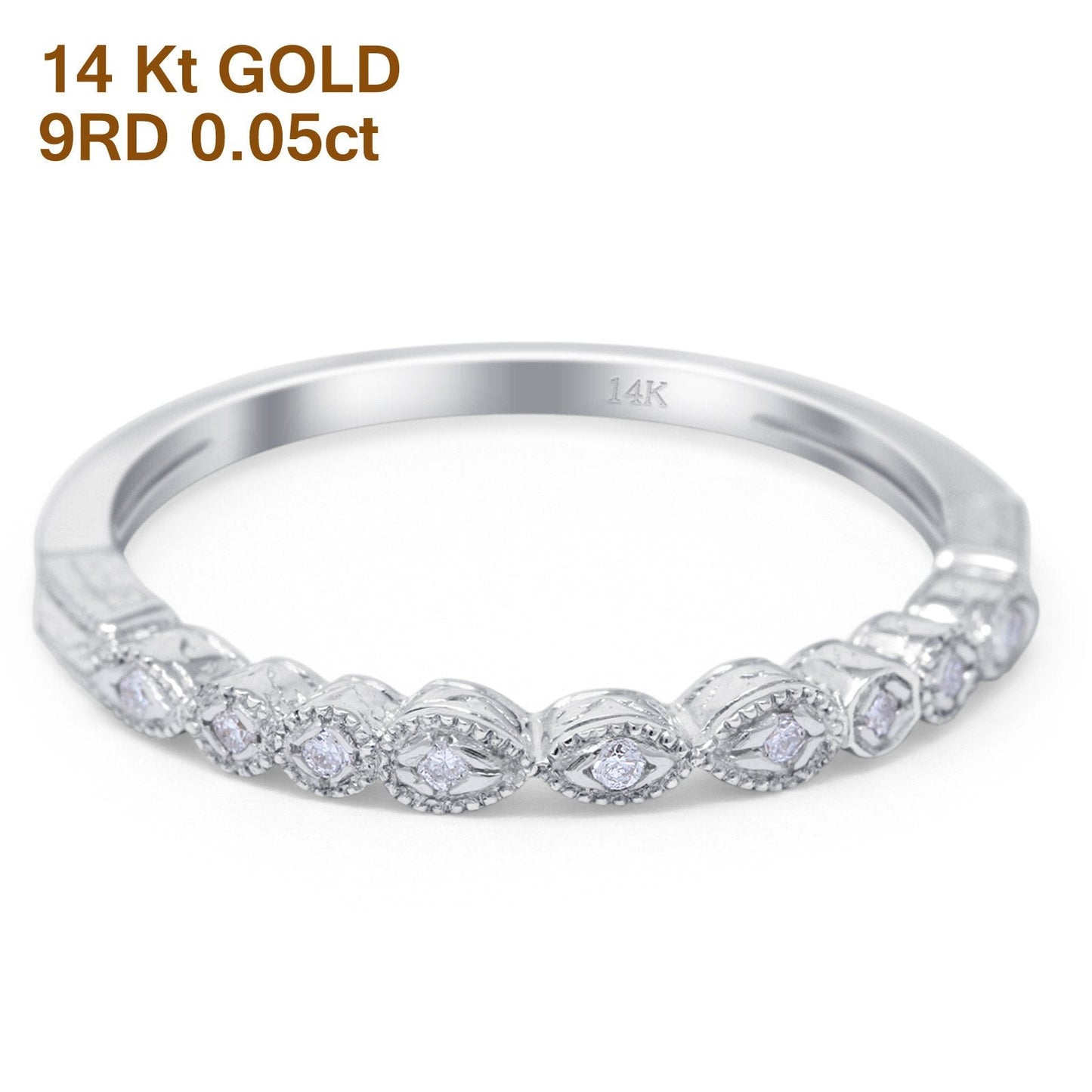 14K White Gold 0.05ct Round 2.2mm G SI Diamond Stackable Eternity Band Engagement Wedding Ring Size 6.5