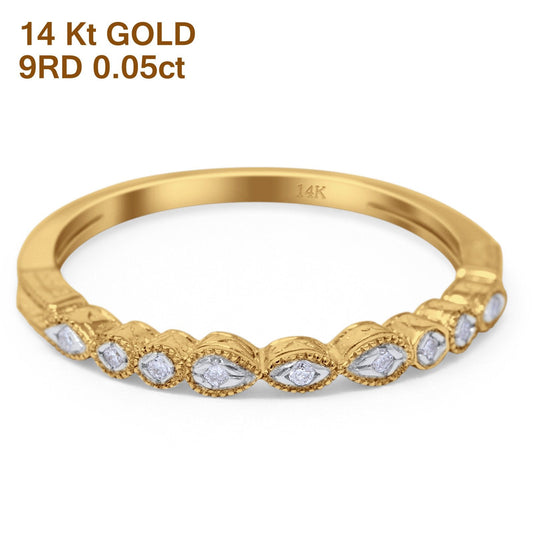 14K Yellow Gold 0.05ct Round 2.2mm G SI Diamond Stackable Eternity Band Engagement Wedding Ring Size 6.5