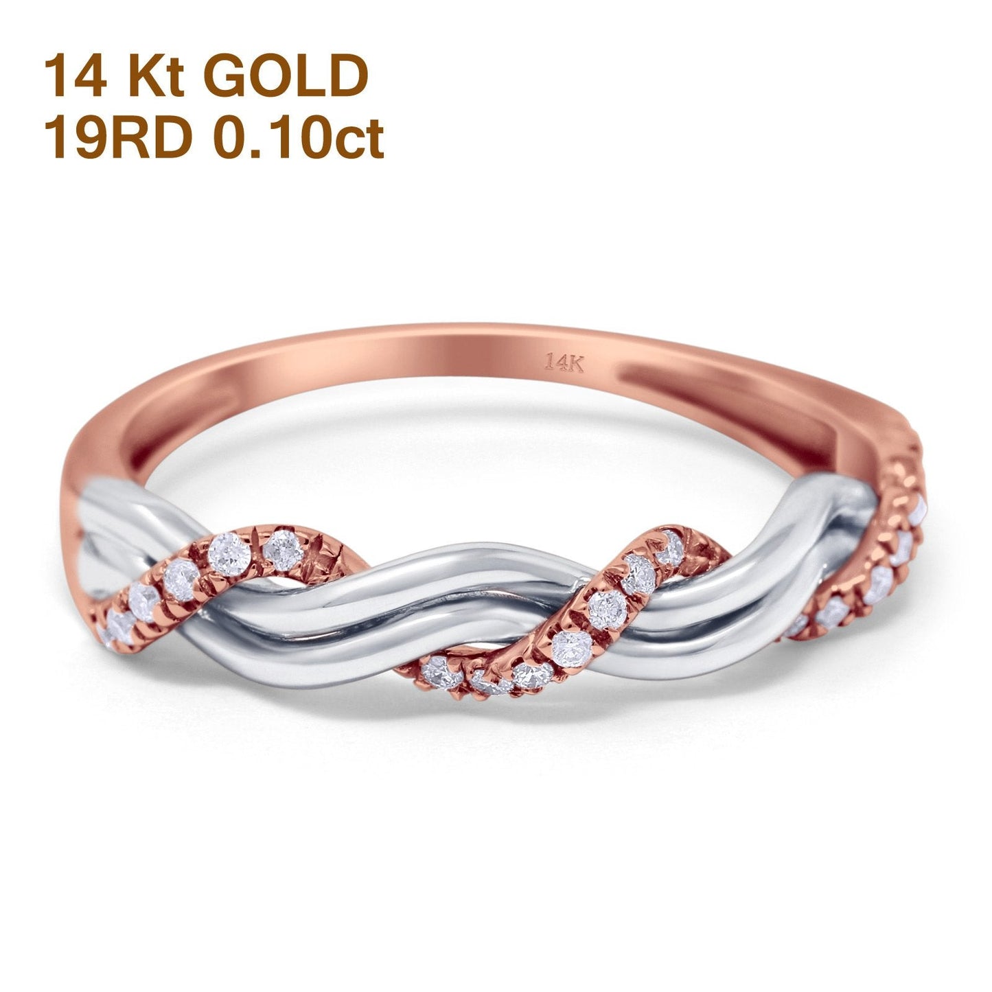 14K Rose Gold 0.10ct Round 3.7mm G SI Diamond Eternity Engagement Wedding Ring Size 6.5