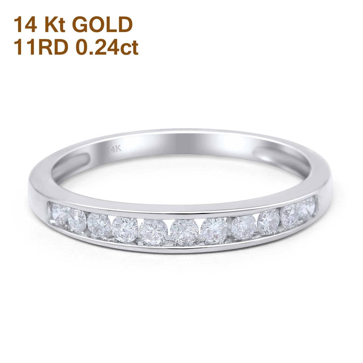 14K White Gold 0.24ct Round 3mm G SI Diamond Channel Set Half Eternity Engagement Wedding Ring Size 6.5