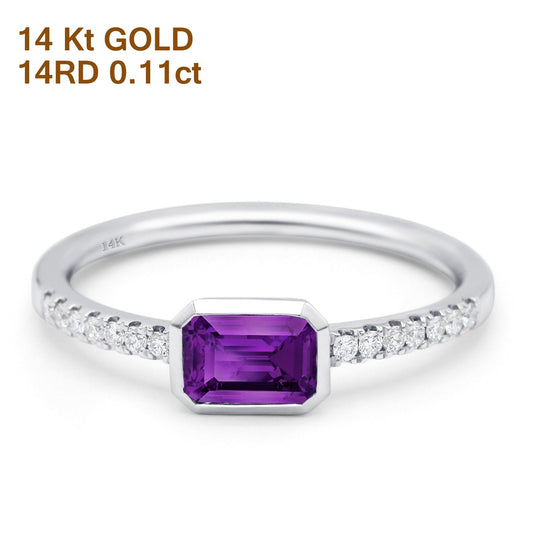 14K White Gold 0.61ct Trendy Emerald Cut Amethyst 5.2mm G SI Diamond Engagement Wedding Ring Size 6.5