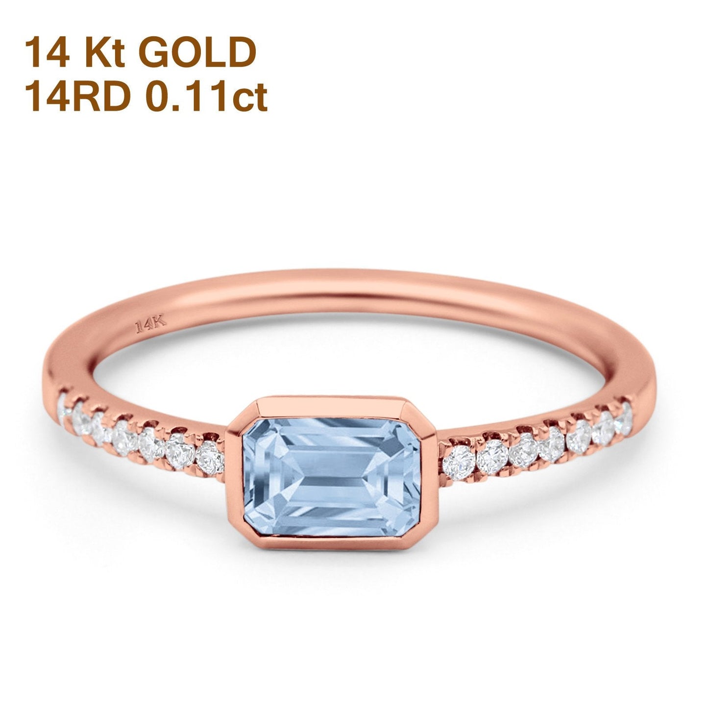 14K Rose Gold 0.56ct Trendy Cushion Aquamarine 5.2mm G SI Diamond Engagement Wedding Ring Size 6.5