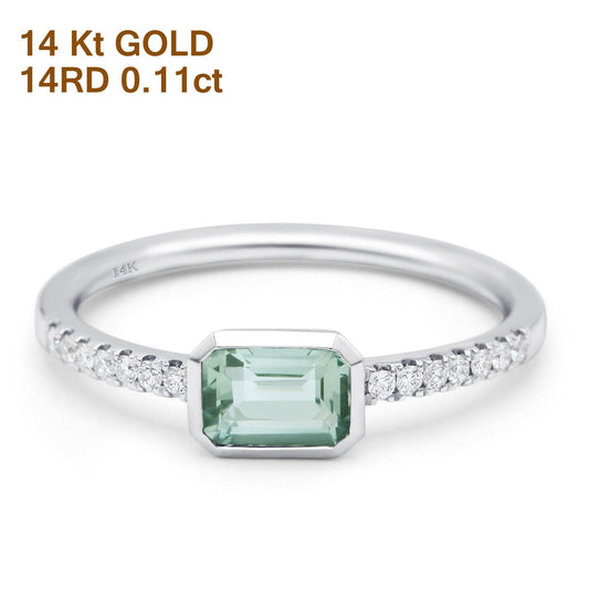 14K White Gold 0.61ct Trendy Emerald Cut Green Amethyst 5.2mm G SI Diamond Engagement Wedding Ring Size 6.5