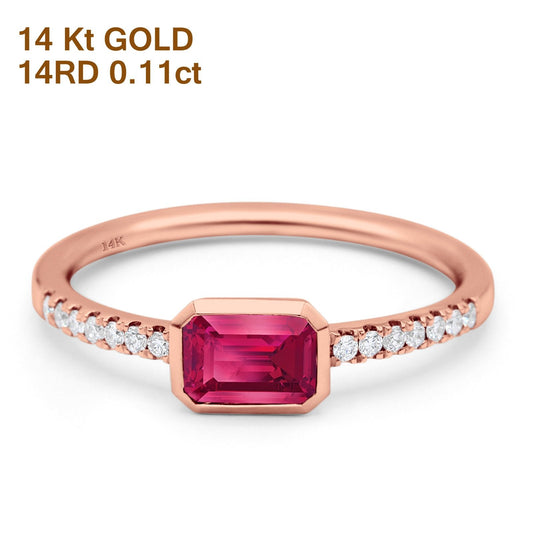 14K Rose Gold 0.81ct Trendy Emerald Cut Rhodolite 5.2mm G SI Diamond Engagement Wedding Ring Size 6.5