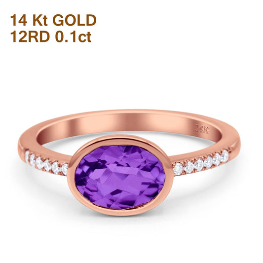 14K Rose Gold 1.25ct Oval Amethyst 7.5mm G SI Diamond Engagement Wedding Ring Size 6.5