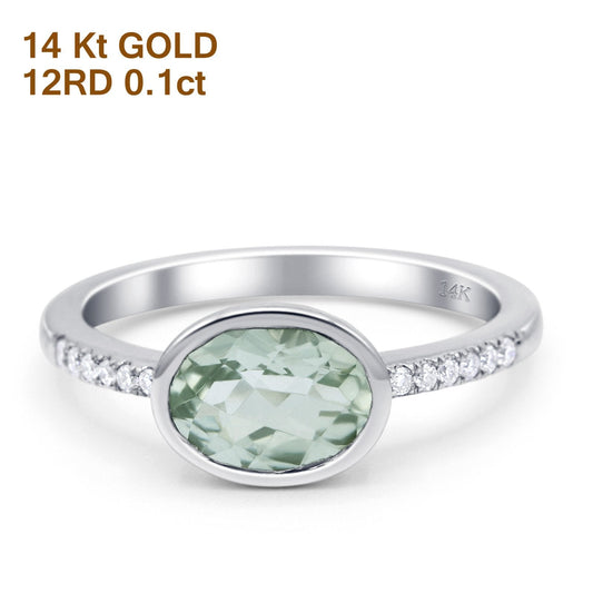 14K White Gold 1.25ct Oval Green Amethyst 7.5mm G SI Diamond Engagement Wedding Ring Size 6.5