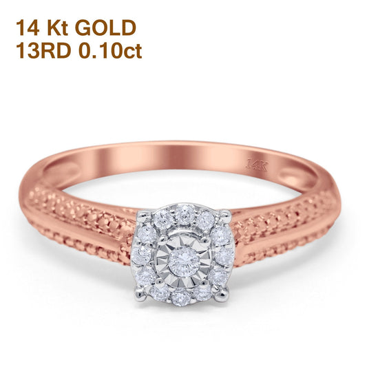 14K Rose Gold 0.1ct Round 6.5mm G SI Diamond Solitaire Engagement Wedding Ring Size 6.5