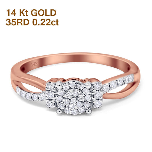 14K Rose Gold 0.22ct Round 5.5mm G SI Diamond Solitaire Engagement Wedding Ring Size 6.5