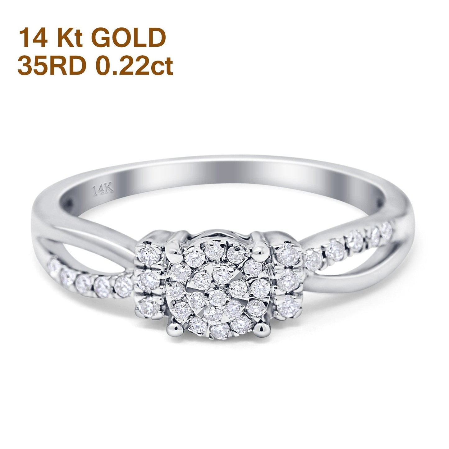 14K White Gold 0.22ct Round 5.5mm G SI Diamond Solitaire Engagement Wedding Ring Size 6.5