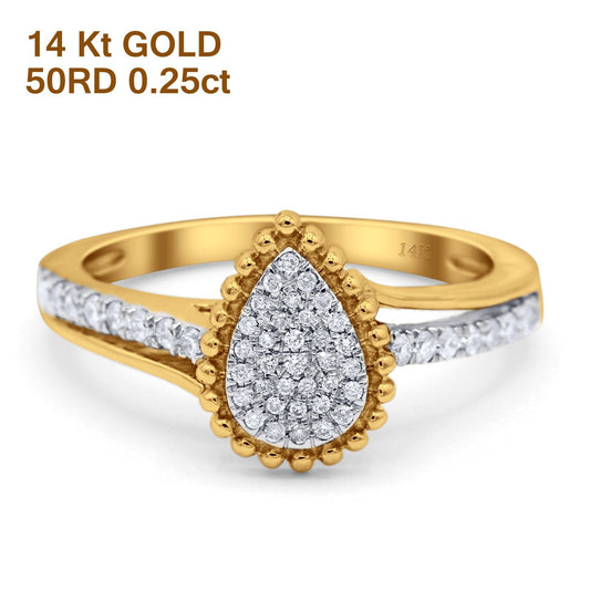 14K Yellow Gold 0.25ct Pear Shape 10mm G SI Diamond Engagement Wedding Ring Size 6.5