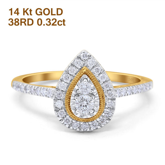 14K Yellow Gold 0.32ct Round 11mm G SI Diamond Engagement Wedding Ring Size 6.5