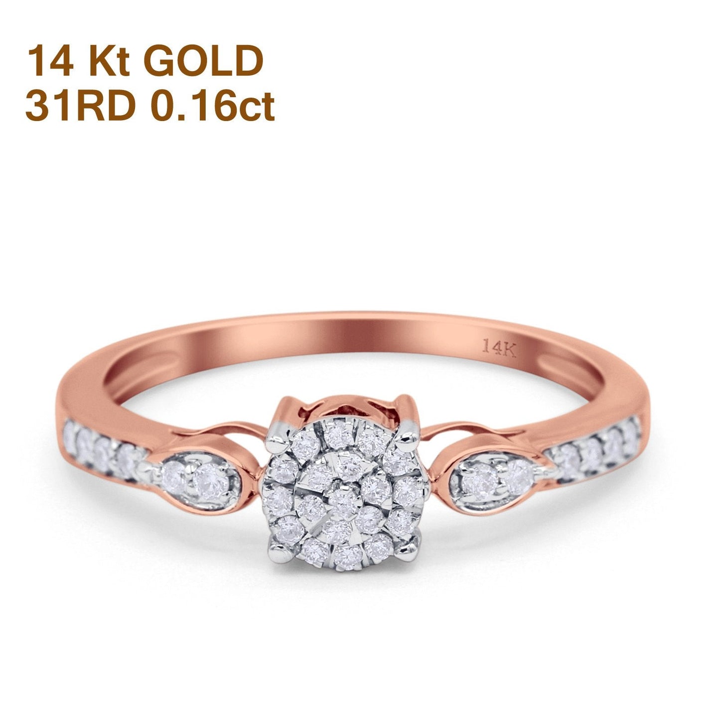 14K Rose Gold 0.16ct Round 5.5mm G SI Diamond Engagement Wedding Ring Size 6.5