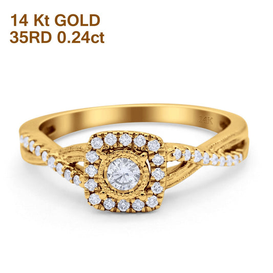 14K Yellow Gold 0.24ct Square Shaped Twisted Prong 7.5mm G SI Diamond Engagement Wedding Ring Size 6.5