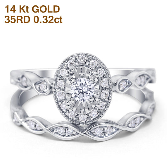 14K White Gold 0.32ct Oval Shape 10mm G SI Diamond Engagement Bridal Set Wedding Ring Size 6.5