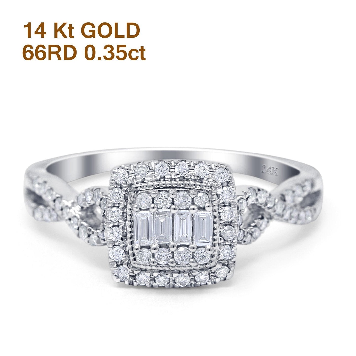 14K White Gold 0.35ct Square 9mm G SI Diamond Twisted Band Engagement Wedding Ring Size 6.5