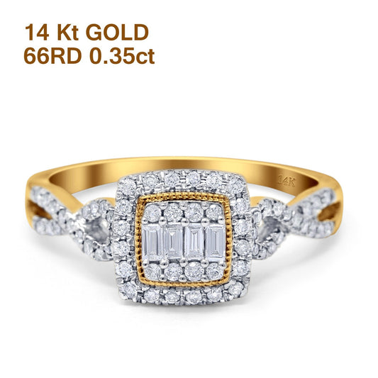 14K Yellow Gold 0.35ct Square 9mm G SI Diamond Twisted Band Engagement Wedding Ring Size 6.5