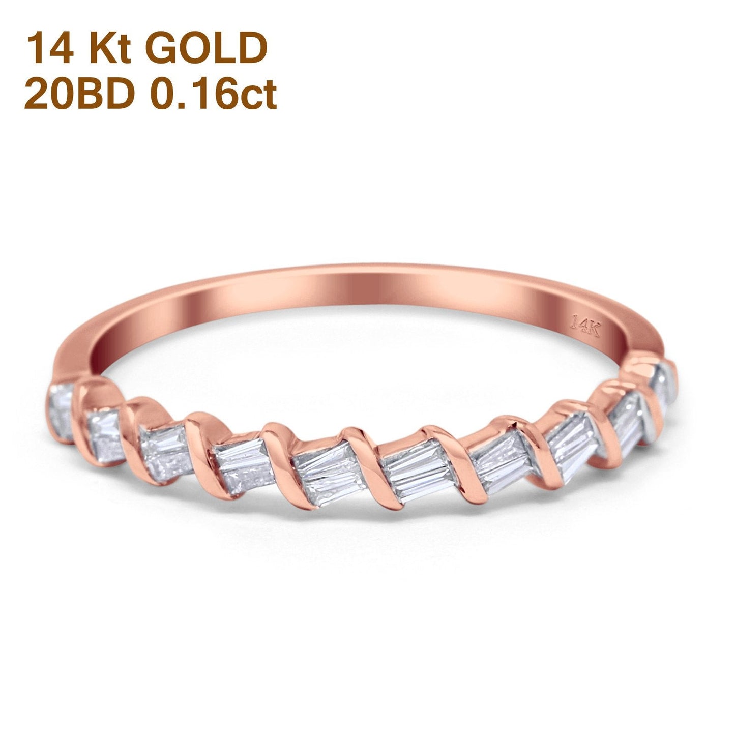 14K Rose Gold 0.16ct Round 3mm G SI Diamond Half Eternity Engagement Wedding Anniversary Stackable Band Ring Size 6.5