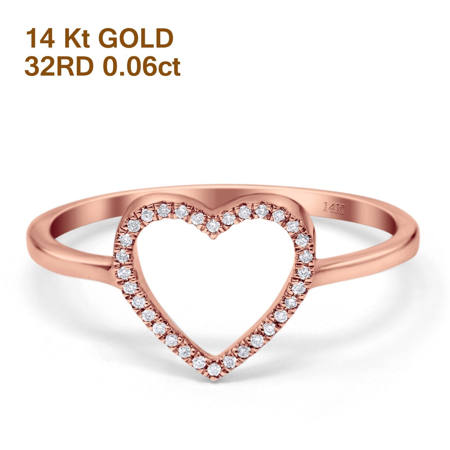 14K Rose Gold 0.06ct Heart Cut Out 3/8mm G SI Diamond Eternity Band Engagement Wedding Ring Size 6.5