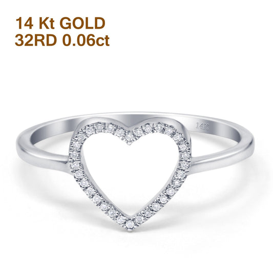 14K White Gold 0.06ct Heart Cut Out 3/8mm G SI Diamond Eternity Band Engagement Wedding Ring Size 6.5