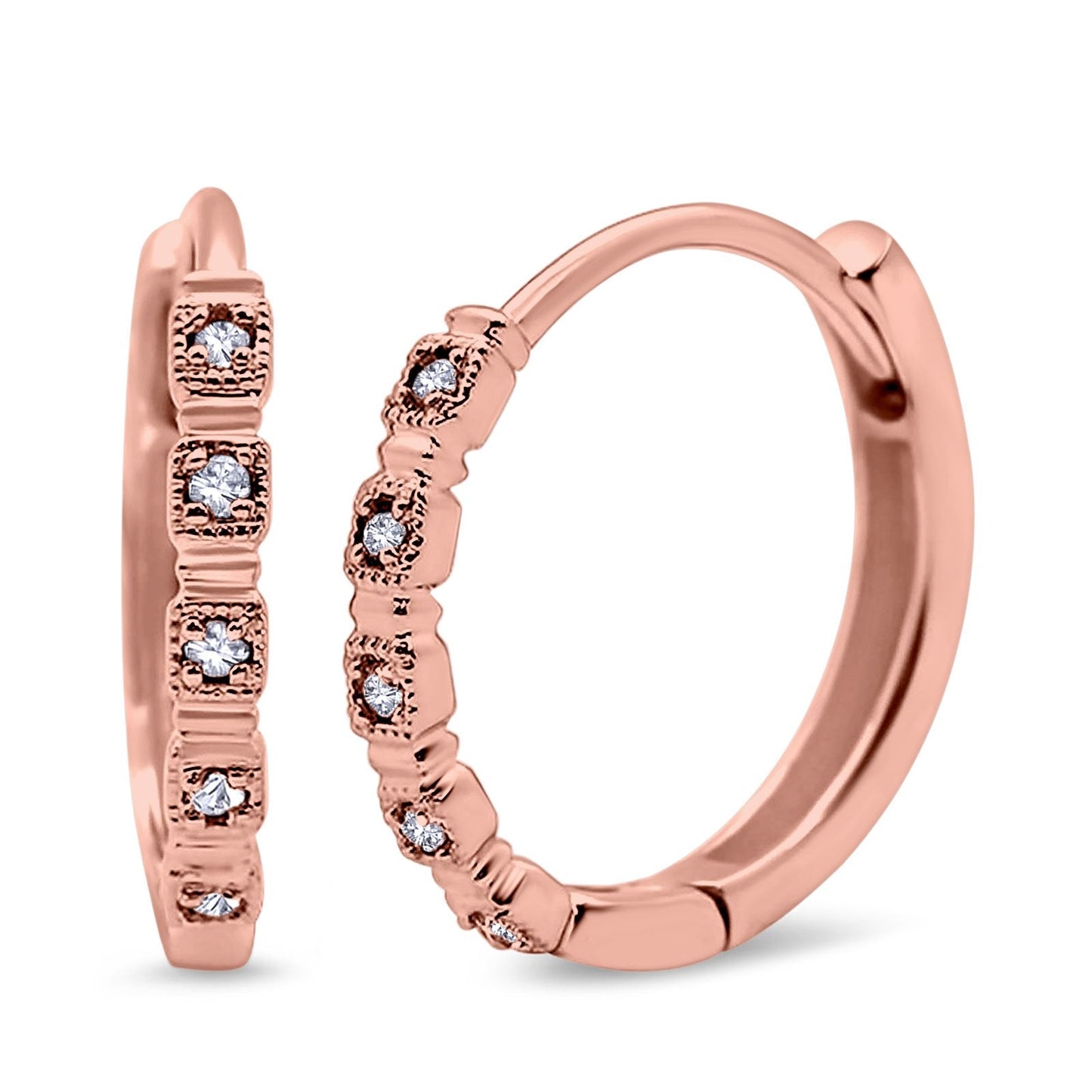 14K Rose Gold .07ct Diamond Hoop Huggie Earrings