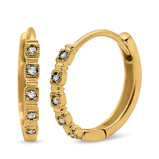 14K Yellow Gold .07ct Diamond Hoop Huggie Earrings