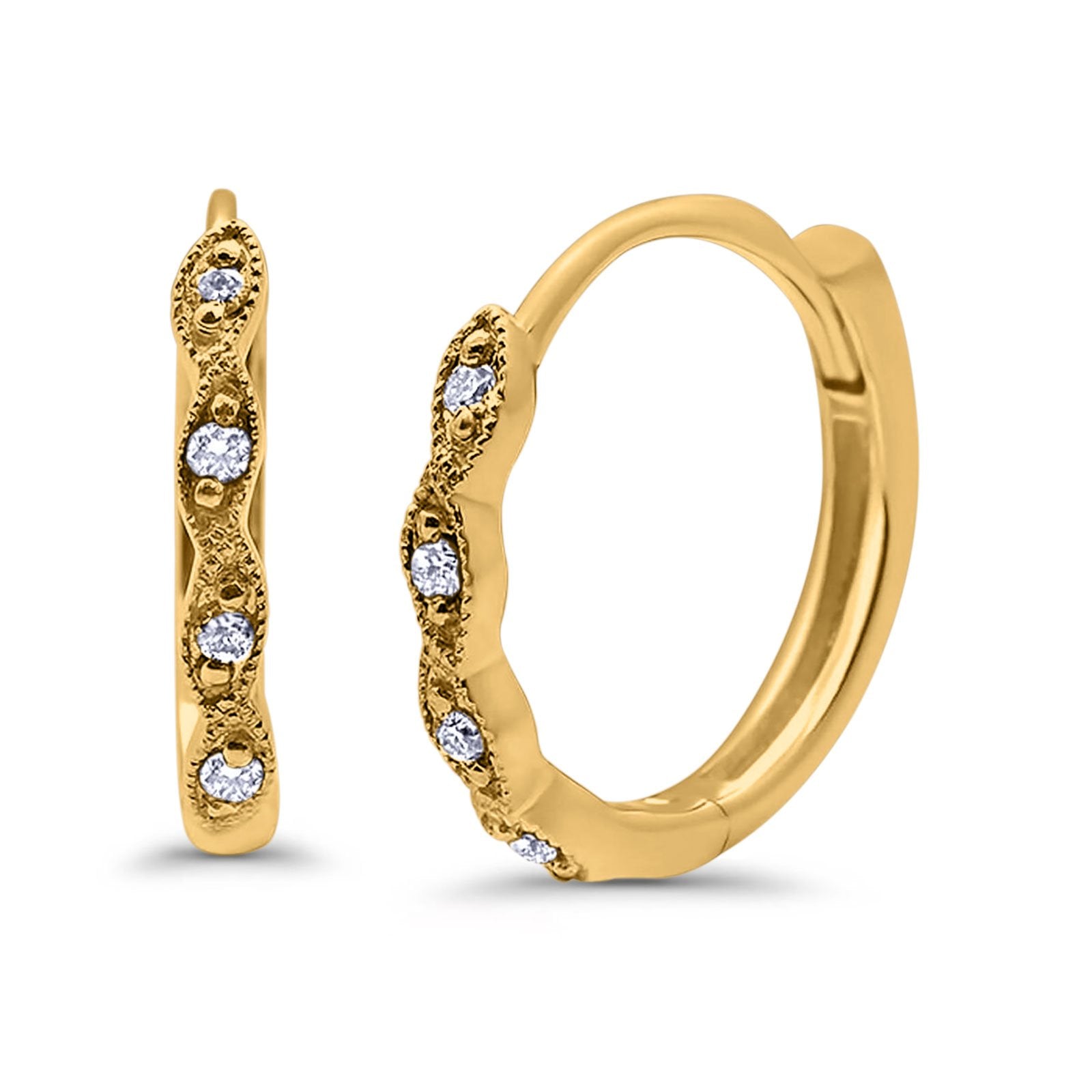 Yellow gold diamond hoop earrings