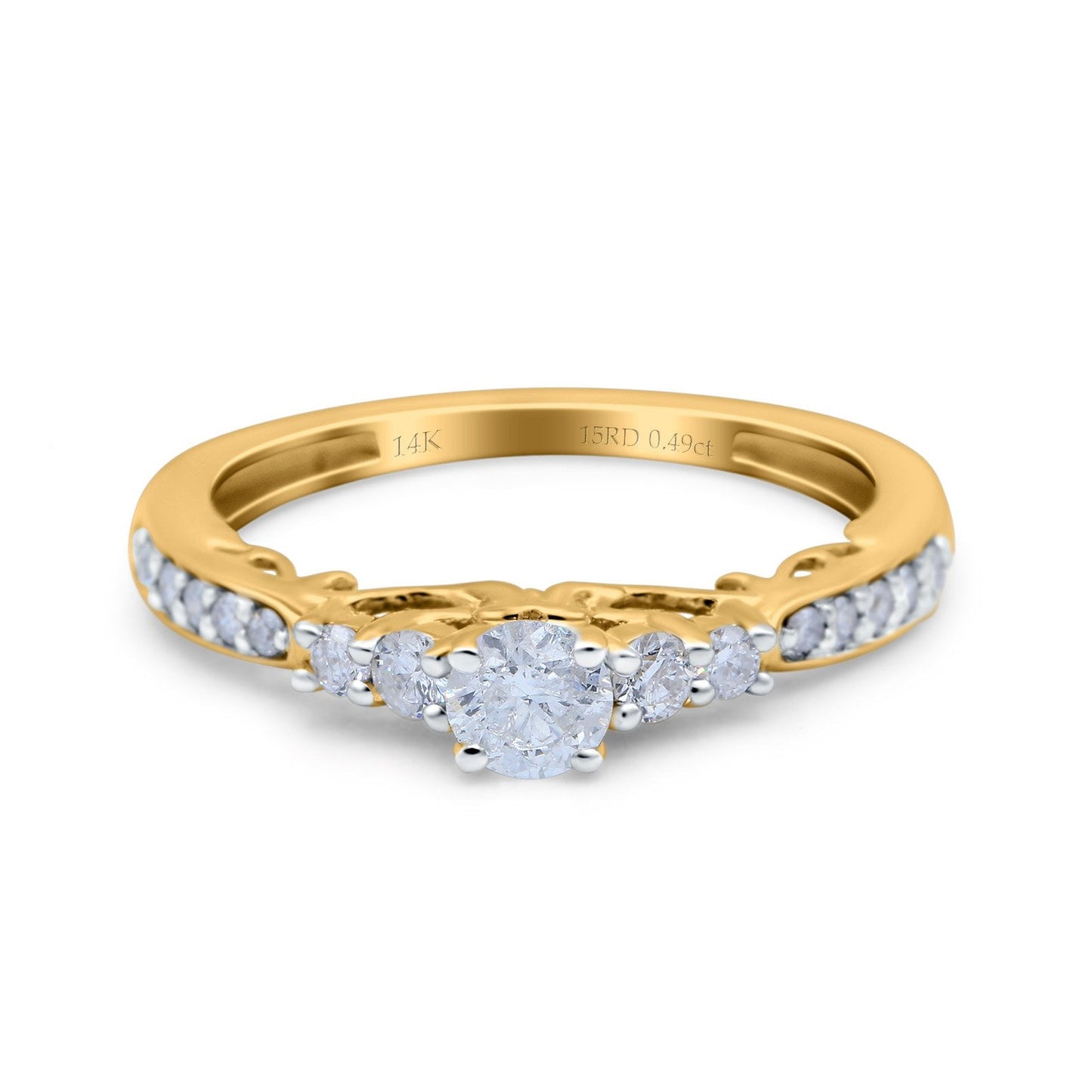 14K Yellow Gold 0.49ct Vintage Round 3mm G SI Diamond Engagement Band Wedding Ring Size 6.5